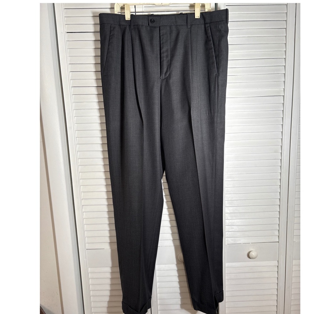 Perry Ellis Portfolio Mens 36x34 Charcoal Gray Pleated Cuffed Dress Pants
